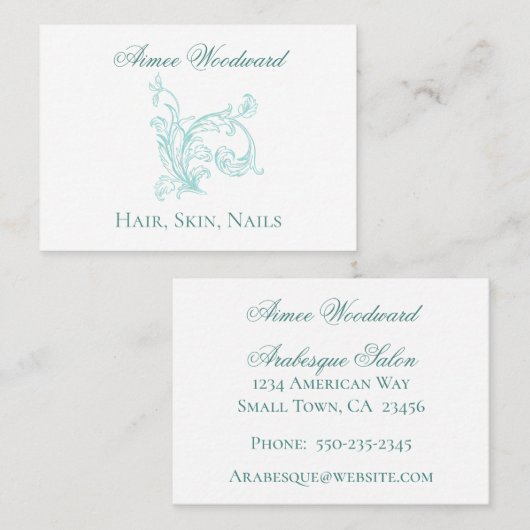 バロフェミニンーク装飾アクアとホワイト 名刺 (正面/裏面)