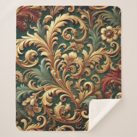 バロ王室のーク花柄 シェルパブランケット (正面)