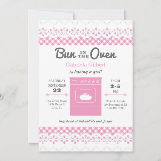 バンインザオーブンガールベビーシャワー招待状 招待状 (正面)
