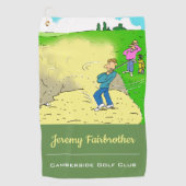 バンカーに詰まる – Golf おもしろい Cartoon ゴルフタオル (正面)