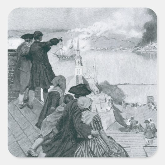 バンカーヒルで戦いを見るイラストレーション スクエアシール (正面)