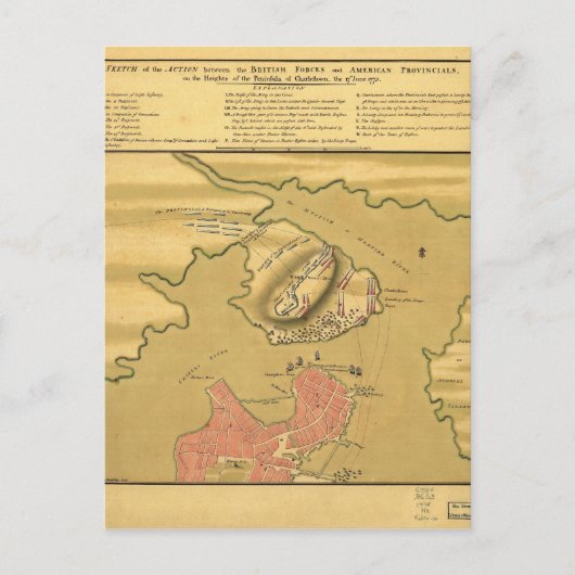 バンカーヒルの戦いの戦場の地図1775 ポストカード (正面)