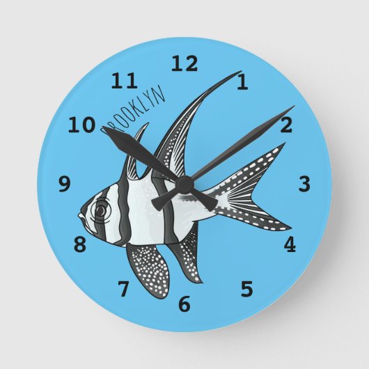 バンガイカーディナルフィッシュ漫画イラストレーション ラウンド壁時計 (正面)