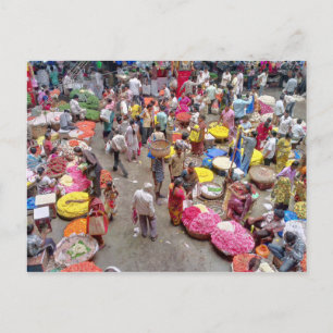 バンガロインドのカラフルなインドの花の市場 ポストカード