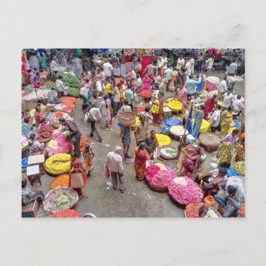 バンガロインドのカラフルなインドの花の市場 ポストカード (正面)