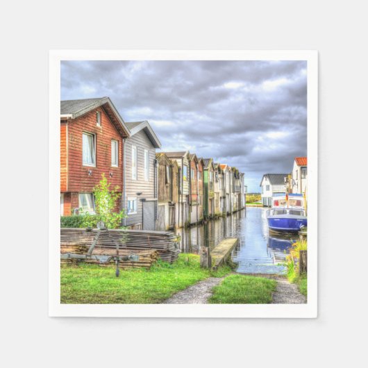 バンガローハーバーシーナリーボートランドスケープ スタンダードカクテルナプキン (正面)