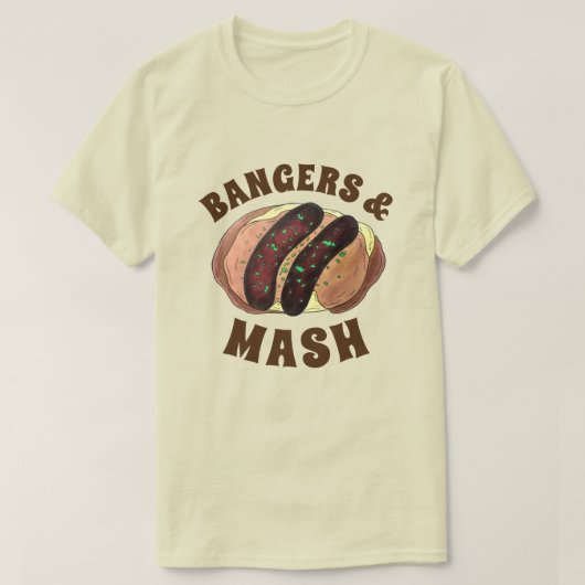 バンガーとマッシュUK食品ソーセージポテト Tシャツ (デザイン正面)
