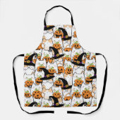 バンキンハロウィーンを持つかわいい猫の魔女 エプロン (正面)