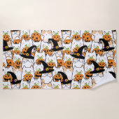 バンキンハロウィーンを持つかわいい猫の魔女 ビーチタオル (正面)