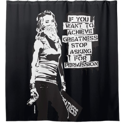 バンクシもしーはブラックの偉大さを達成したい シャワーカーテン (正面)