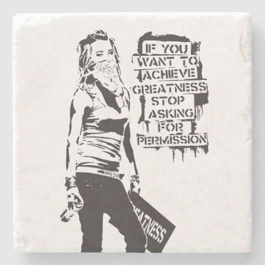 バンクシもしーはブラックの偉大さを達成したい ストーンコースター (正面)