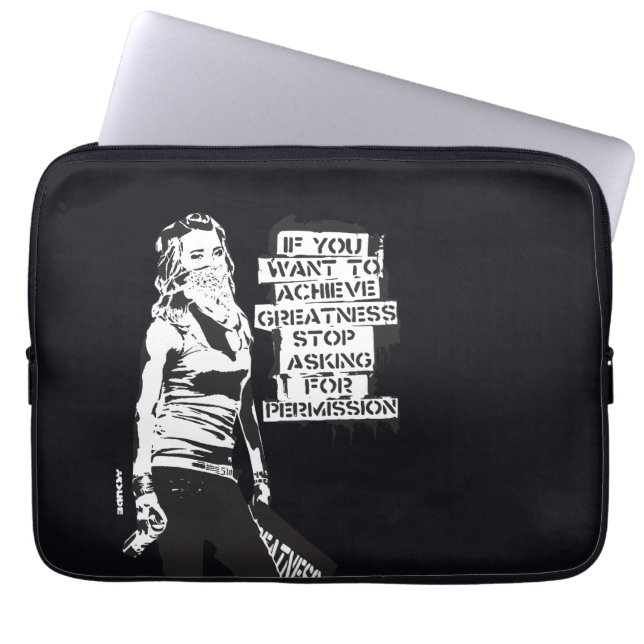 バンクシもしーはブラックの偉大さを達成したい ラップトップスリーブ (正面)