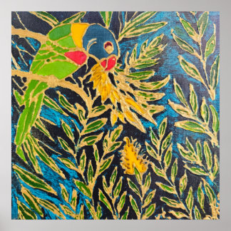 バンクシア ロリキート - オーストラリアの鳥の芸術的なプリント ポスター