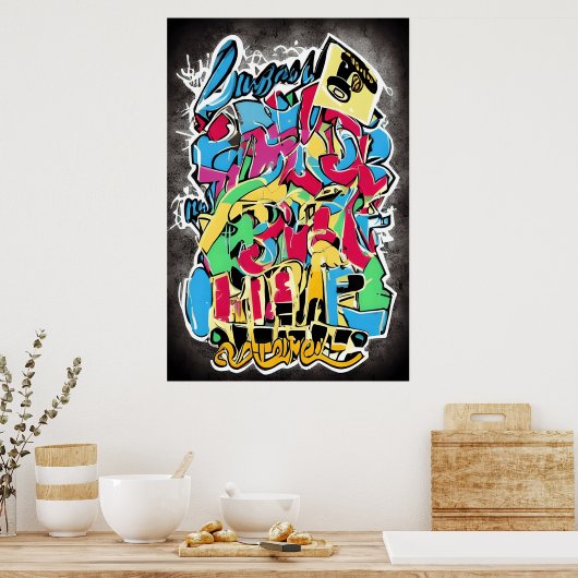 バンクシースタイル通りアート：おもしろいとカッコいいかわいい贈り物 ポスター (キッチン)