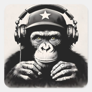 バンクシーDJモンキーゴリラチンパアートプリント スクエアシール