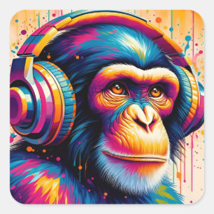 バンクシーDJモンキーゴリラチンパアートプリント スクエアシール