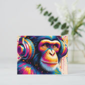 バンクシーDJモンキーゴリラチンパアートプリント ポストカード (スタンド正面)