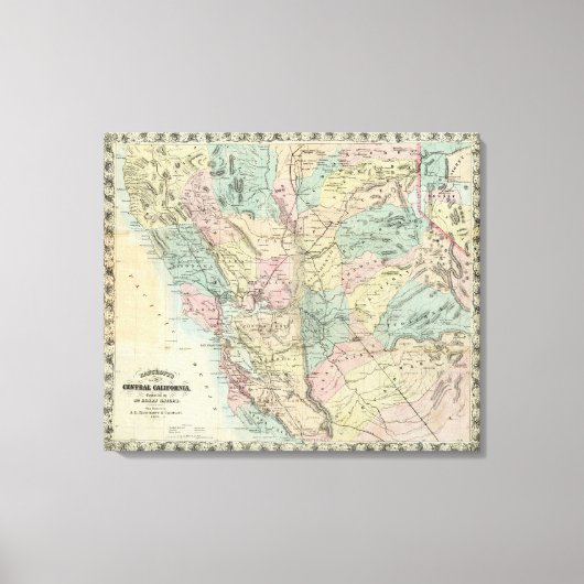 バンクロフトの新しいカリフォルニアの地図 キャンバスプリント (正面)