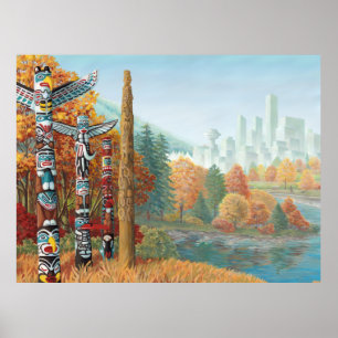 バンクーバーアートプリントバンクーバートーテムポール絵画ズ ポスター