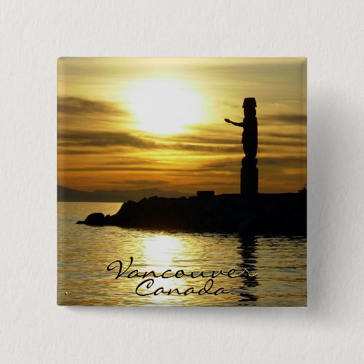 バンクーバーカナダの記念品はトーテムポールの芸術にボタンをかけます 缶バッジ (正面)