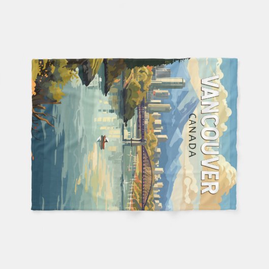 バンクーバーカナダトラベルアートヴィンテージ フリースブランケット (正面(横))