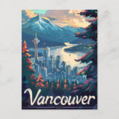 バンクーバーカナダヴィンテージレトロ旅行イラストレーション ポストカード (正面)