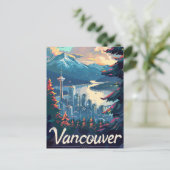 バンクーバーカナダヴィンテージレトロ旅行イラストレーション ポストカード (スタンド正面)