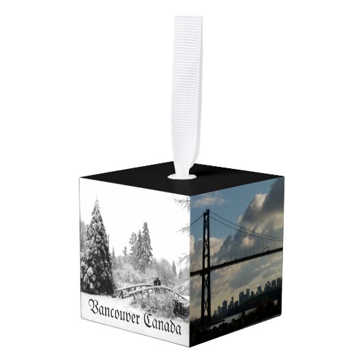 バンクーバークリスマスオーナメントパーソナライズされた土産 キューブオーナメント (正面アングル)