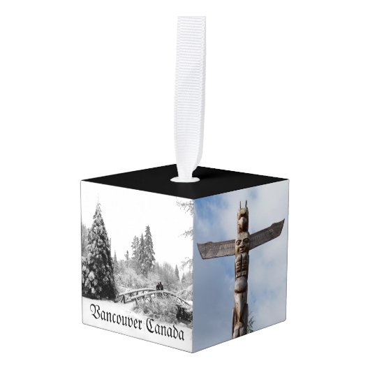 バンクーバークリスマスオーナメントパーソナライズされた土産 キューブオーナメント (正面アングル)