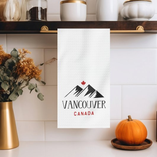 バンクーバークールカナダマウンテンズメープルリーフ キッチンタオル