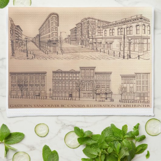 バンクーバータオオルガスタウン美術土産茶タオル キッチンタオル (折り畳み)