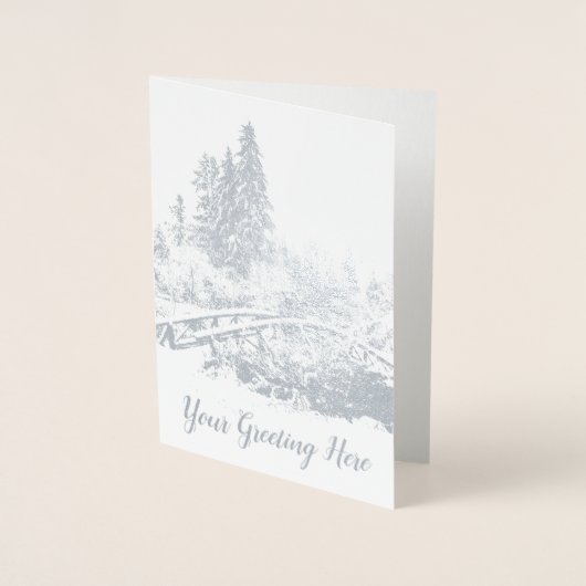 バンクーバー冬のグリーティングカード カスタムシルバー 箔カード (正面)