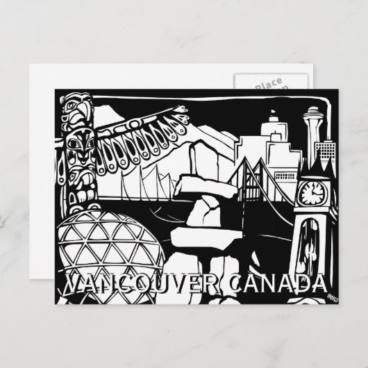 バンクーバー土産はがきトーテムポールランドマーク ポストカード (正面/裏面)