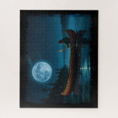 バンクーバー島とカヌーの上の月 ジグソーパズル (縦)