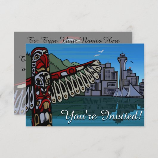 バンクーバー招待状パーソナライズされたバンクーバーRSVP 招待状 (正面/裏面)