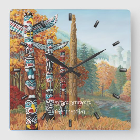 バンクーバー時計パーソナライズされたバンクーバーウォールクロック スクエア壁時計 (正面)