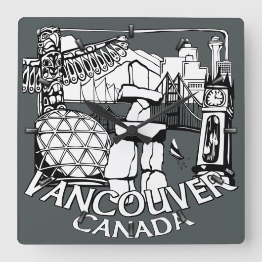 バンクーバー時計贈答品デコーファーストネーションズ時計 スクエア壁時計 (正面)