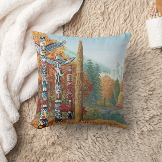 バンクーバー装飾用クッショントーテムポールアートピロー クッション (ブランケット)