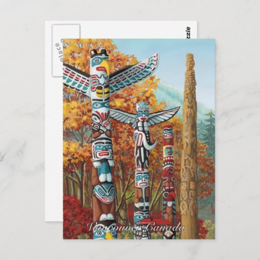 バンクーバー アート ポストカード バンクーバー トーテム ポール 絵 (正面/裏面)