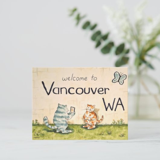 バンクーバーWAのネコ観光客 ポストカード (スタンド正面)