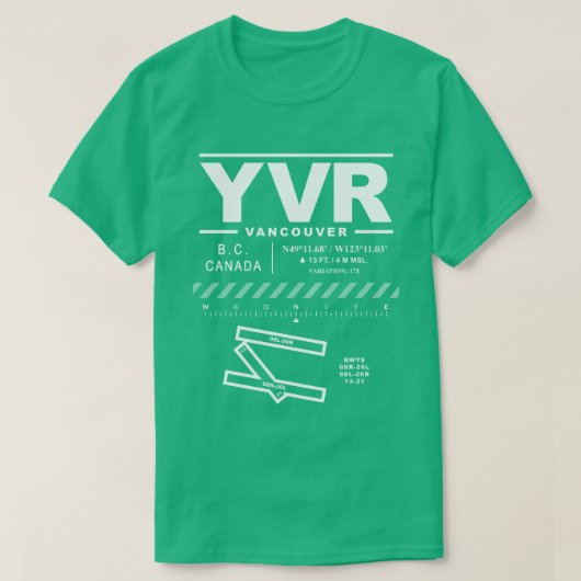 バンクーバ国際的ー空港YVR Tシャツ (デザイン正面)