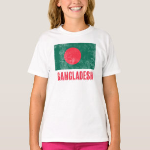 バングラデシュの旗のグランジ風デザイン Tシャツ