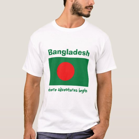 バングラデシュの旗+地図+テキストTシャツ Tシャツ (正面)