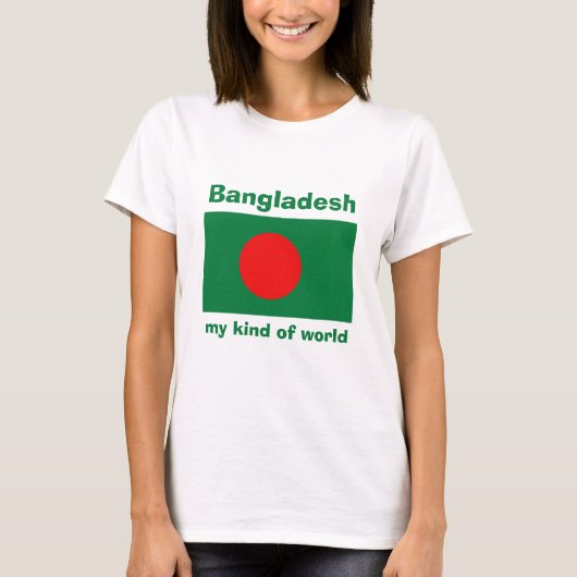 バングラデシュの旗+地図+テキストTシャツ Tシャツ (正面)