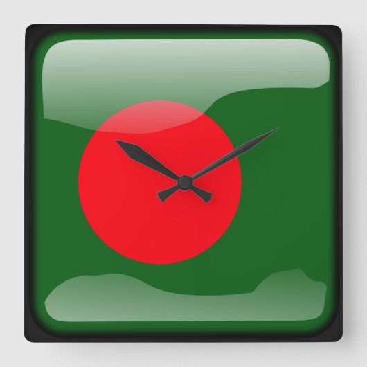 バングラデシュ国旗 スクエア壁時計 (正面)