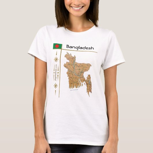 バングラデシュ地図 + 国旗 + タイトルTシャツ Tシャツ (正面)