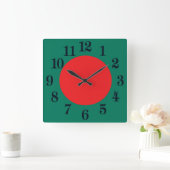 バングラデシュ愛国国旗 スクエア壁時計 (ホーム)