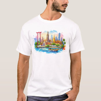 バンコクのランドマーク、寺院、川、都市スカイ Tシャツ