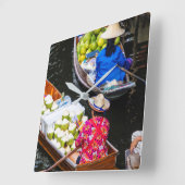 バンコクの浮動市場 スクエア壁時計 (傾斜)