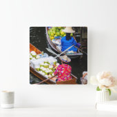 バンコクの浮動市場 スクエア壁時計 (ホーム)